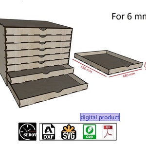 Laser cut Storage Organiser with Drawers, plywood 6 mm, DIY, instant download files svg cdr pdf dxf