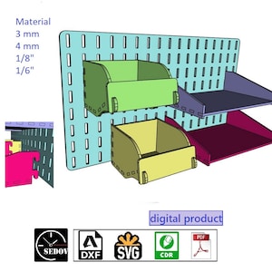 Organizador de pared cortado con láser con estantes para almacenar herramientas, juguetes, macetas o cualquier otro artículo, archivos digitales de 3 mm y 4 mm Svg cdr pdf dxf