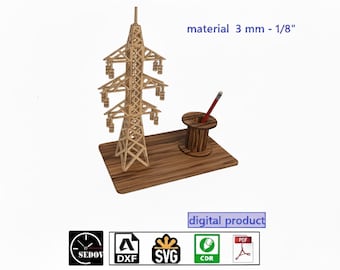 Power Transmission Tower Desk Organizer: Laser Cut Wood Pen Holder (Digital Download)