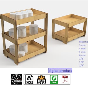 Estantes de almacenamiento cortados con láser Estantes de herramientas archivos svg - Estanterías minoristas - Estante de cocina - Plantilla de estantes de despensa - Unidades de bastidores modulares DIY cdr dxf