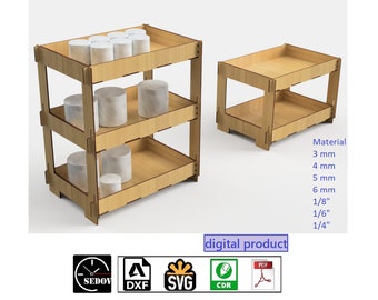 Estantes de almacenamiento cortados con láser Estantes de herramientas archivos svg - Estanterías minoristas - Estante de cocina - Plantilla de estantes de despensa - Unidades de bastidores modulares DIY cdr dxf
