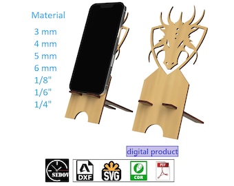 Laser Cut Phone Stand Dragon Head -  Original Cellphone Holder - Foldable Mobile Accessory DIY digital files svg cdr pdf dxf