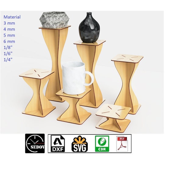 Laser Cut Coasters Set of 6 Podium Display Stand for Stores, Collections, and Museums -  Trade Showcases DIY e-files svg cdr pdf dxf