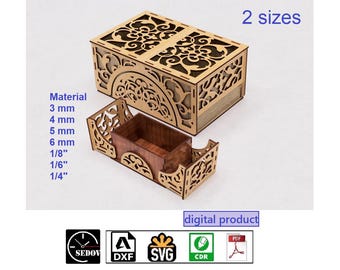 Laser cut Gift box 2 sizes - Ring gift box - Jewelry Box with Lid - wooden jewelry boxes, digital files svg cdr pdf dxf