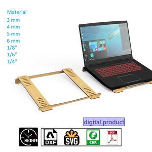 Supporto per laptop regolabile, tagliato al laser, supporto portatile da viaggio, facile da montare, design minimalista, file digitali fai da te in formato svg cdr pdf dxf