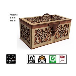 Laser Cut Rustic Wooden Chest with Lockable Hinged Lid - Keepsakes and Treasures - beautiful storage box 3 mm DIY files svg cdr pdf dxf