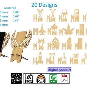 Lasergesneden telefoonstandaardset Stijlvol 20 ontwerpen, handig en draagbaar Perfect voor lasermachines van alle niveaus digitale bestanden svg cdr pdf dxf