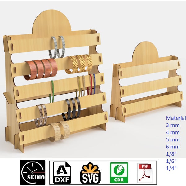 Laser cut Bracelet Stand Watch Organiser 2 sizes Bangle Holder - Simple Watch Stand - Jewelry Shop Showcase DIY e-files svg cdr pdf dxf