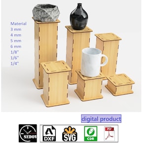 Lasergesneden toonbankstandaard voor het tentoonstellen en verkopen van producten één niveau 6 maten winkelvitrine - podium DIY-bestanden svg cdr pdf dxf