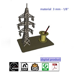 Industrieller Pylon Schreibtisch Organizer - Laser Cut Datei für Stifthalter - Einzigartige Tech Büro Einrichtung digitale Dateien svg cdr pdf dxf