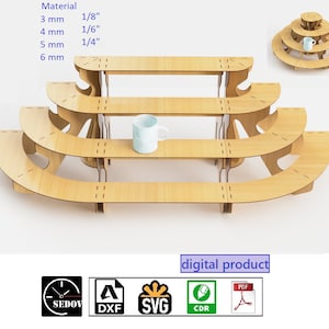 Diseño escalonado de estante de exhibición minorista cortado con láser para personalización Soporte modular redondo, ovalado, cuadrado Descarga digital DIY svg cdr pdf dxf