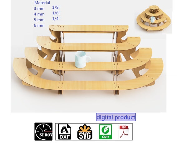 Laser Cut Retail Display Shelf Step Design for Customization Round, Oval, Square Modular Stand DIY digital download svg cdr pdf dxf