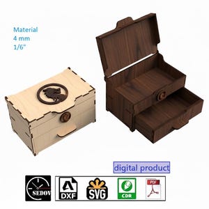 Pudełko wycinane laserowo na gry planszowe lub biżuterię, pokrywka i szuflada z motywem smoka dla wygodnego przechowywania Pliki DIY svg cdr pdf dxf