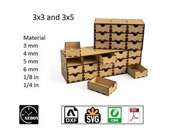 Laser geschnittener Schubladenorganizer oder stapelbare Aufbewahrungsboxen in verschiedenen Größen, DIY, digitale Dateien svg cdr pdf dxf