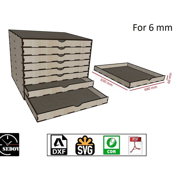 Laser cut Storage Organiser with Drawers, plywood 6 mm, DIY, instant download files svg cdr pdf dxf