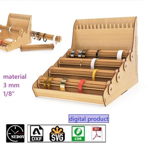 Può includere: Espositore per gioielli in legno con quattro livelli di contenitori a rotazione per braccialetti e bracciali rigidi. L'espositore è realizzato in compensato da 3 mm (1/8 di pollice) ed è un prodotto digitale disponibile nei formati DXF, SVG e CDR.
