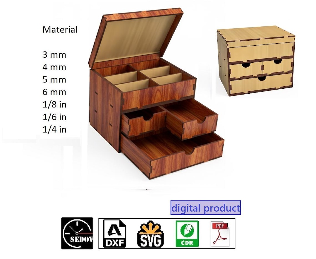 Laser Cut Organizer for Jewelry Storage With Drawers, Wooden Jewelry ...