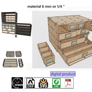 Laser cut modular organizer transformer with drawer, for storage tool, DIY, digital files svg cdr pdf dxf