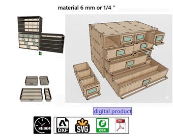 Laser cut modular organizer transformer with drawer, for storage tool, DIY, digital files svg cdr pdf dxf
