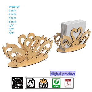 Laser geschnitten Serviettenhalter Schwanen Paar - Tisch Hochzeitsdeko - Serviettenhalter DIY digitale Dateien svg cdr pdf dxf