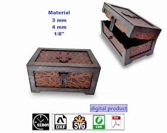 Laser Cut Engraved Wooden Keepsake Box with Hinged Lid and Clasp | DIY Treasure Chest for Jewelry | Gift box | Digital Files svg cdr pdf dxf