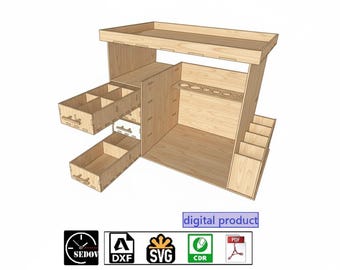 Laser cut Tool Desk Organiser craft boxes many compartments Multifunctional Cabinet for Storing DIY, digital files Svg cdr pdf dxf