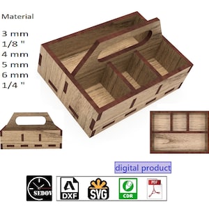 Laser geschnittene tragbare Box mit Griff - Serviettenhalter und Gewürzständer, Werkzeug-Organizer DIY, digitale Dateien svg cdr pdf dxf