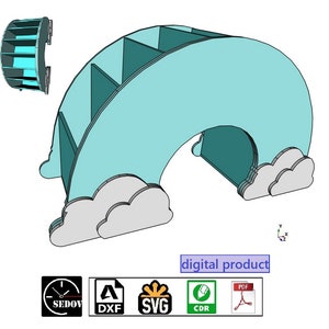 Organizador infantil cortado con láser para lápices en forma de cielo, Organizador de archivos cortados con láser Svg, cdr, pdf, dxf, Archivo vectorial