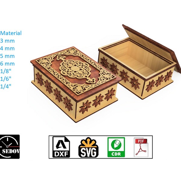 Portagioie in legno tagliato al laser unico in elementi decorativi intagliati in stile orientale - Conservazione di preziosi ricordi scatola regalo fai da te file in formato SVG cdr pdf dxf