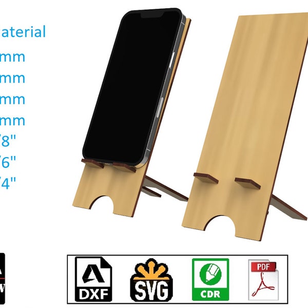 Laser Cut Rectangular Mobile Phone Stand: Portable, Versatile - Enjoy Hands-Free Viewing & Charging DIY digital files svg cdr pdf dxf