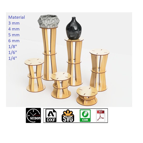 Support de piédestal polyvalent découpé au laser pour les expositions, les ventes et les plantes d'intérieur en 6 tailles fichier numérique bricolage svg cdr pdf dxf