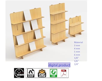 Laser Cut Retail Shelves for cards Showcase Set 3 Sizes Trade Shelve Bookshelves Display Case Exhibition Stands DIY svg cdr pdf dxf