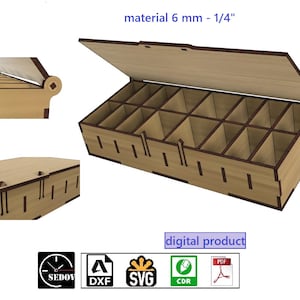 Laser geschnittene Snap-Top Box Klappdeckel Box - Schatulle, viele kleine Fächer - Aufbewahrungsbox mit Deckel digitale Dateien svg cdr pdf dxf