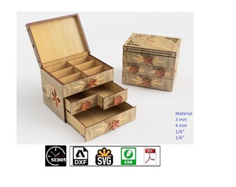 Laser Cut Floral Box - Beautiful Jewelry Organizer with lid - Casket with 3D or Flat Patterns - Gift for Her - DIY e-files svg cdr pdf dxf