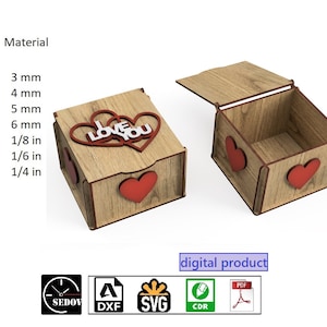 Laser geschnitten Kleine Box Mit Herzen 'I Love You' Perfekt Schmuck oder Trinket Box Klappdeckel Valentinstag Geschenk DIY-Dateien svg cdr pdf dxf