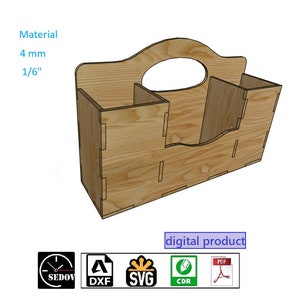Organizador de cozinha cortado a laser com alça ou organizador de ferramentas, caixas de armazenamento, arquivos digitais svg cdr pdf dxf vetor organizador de corte a laser