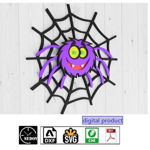 Laserskuren kuslig 3D-spindelnätsväggdekoration - festlig Halloween-skylt för dörr, mantel eller festbakgrund DIY-fil svg cdr pdf dxf