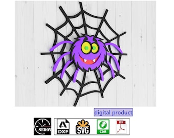 Laser cut Spooky 3D Spider Web Wall Decor - Festive Halloween Sign for Door, Mantel or Party Backdrop DIY file svg cdr pdf dxf