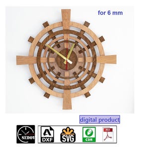 Modelo de relógio de parede de madeira em camadas cortado a laser - Design redondo exclusivo como o leme de um navio - Modelo vetorial faça você mesmo para corte a laser svg cdr pdf dxf