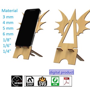 Stojak na telefon wycinany laserowo ze skrzydłami nietoperza - uchwyt na telefon komórkowy DIY pliki cyfrowe svg cdr pdf dxf