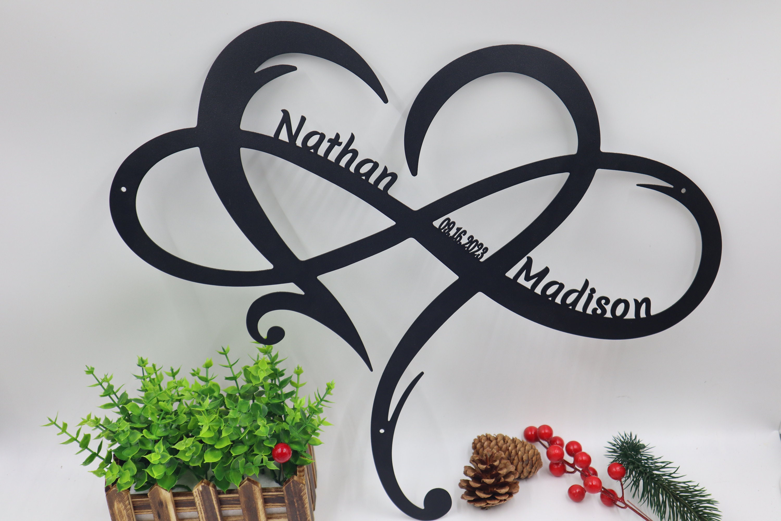 Personalized Love Heart Infinity Metal Sign - Custom Couples