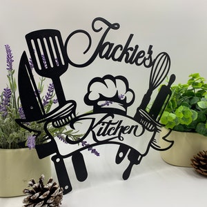 Personalized Kitchen Metal Sign - Customized Culinary Wall Art - Chef's Name Iron Decor - 3 Styles Available - Cooking Inspired Art