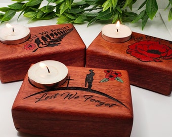 ANZAC Candle Holder, Personalized, Memorial, Remembrance Day, River Red Gum, Australia Made, Free Shipping