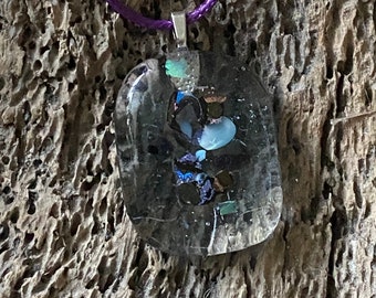 Shimmering Purple Dichroic Dots Fused Glass Necklace and Earring Set