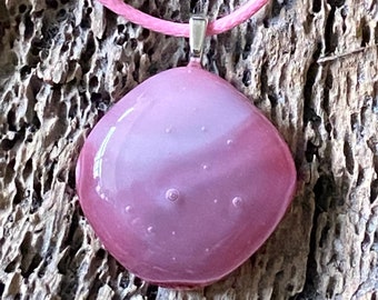 Pink Themed Designed Fused Glass Necklace and Earring Set