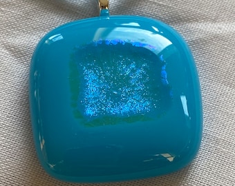 Turquoise Dichroic Fused Glass Necklace and Earring Set