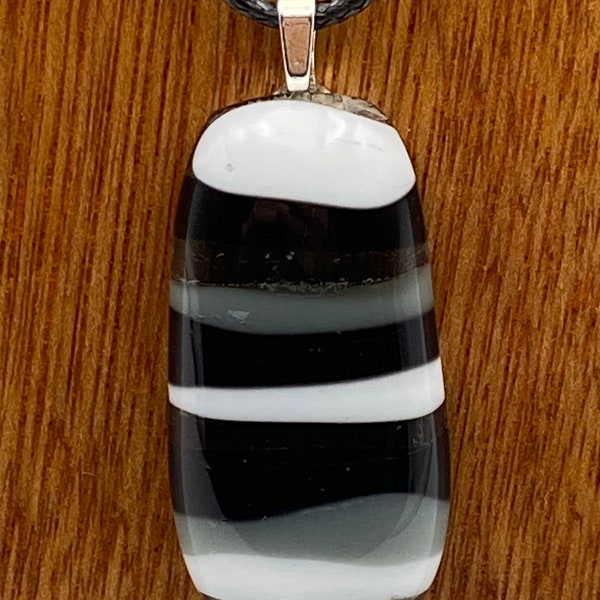 Monochrome Stripes (Design F) Fused Glass Necklace and Earring Set