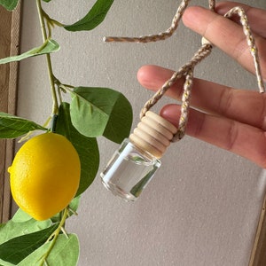 Könnte beinhalten: Eine klare Glasflasche mit einem Holzverschluss und einer beigefarbenen Schnur, die daran hängt. Die Flasche ist mit einer klaren Flüssigkeit gefüllt. Die Flasche hängt an einer Hand.