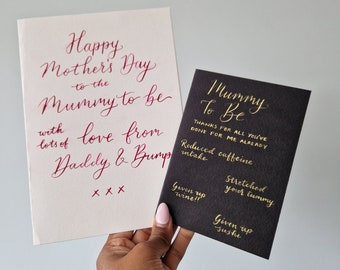 Mummy to be card, Mother's Day card for Mum to be, From the bump and Daddy card, First Mother's Day card,Hand lettered, Modern Calligraphy.