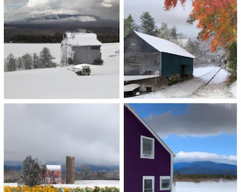 Colección de graneros de Vermont en invierno.